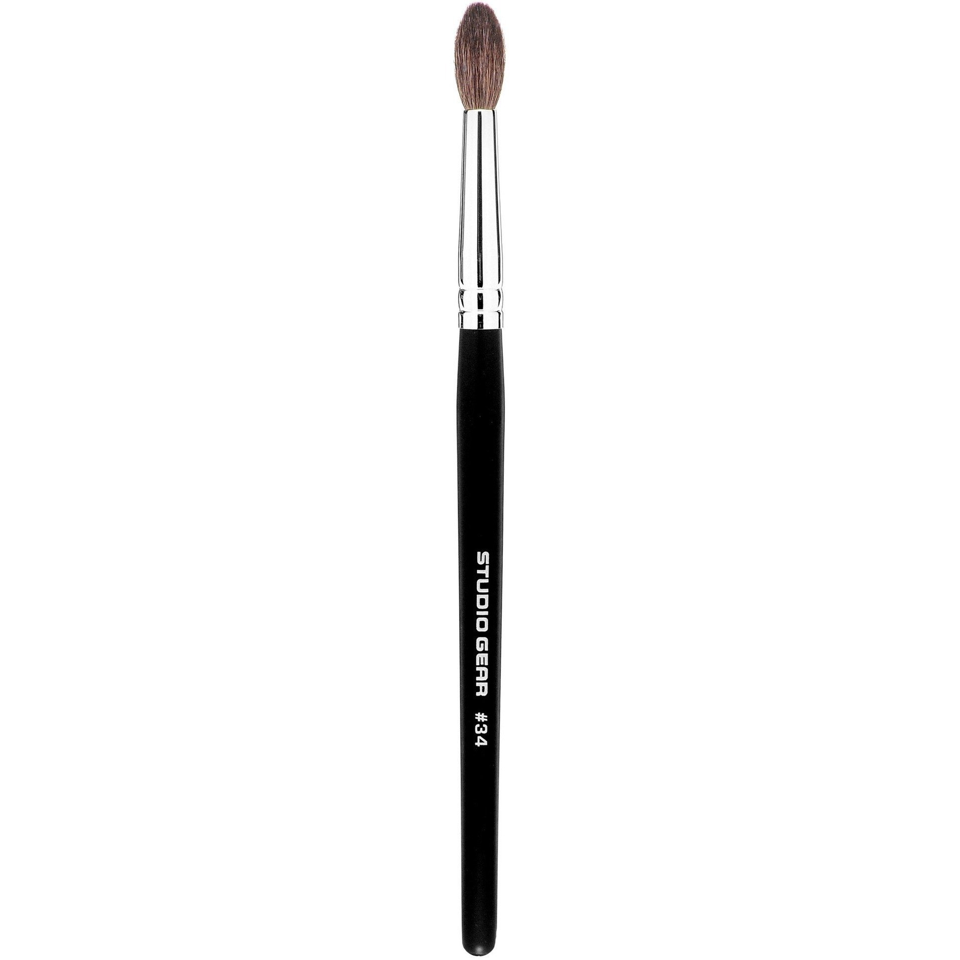 Studio Gear Cosmetics #34 Crease/Blend Brush with soft goat hair bristles, designed for blending eye shadows seamlessly.