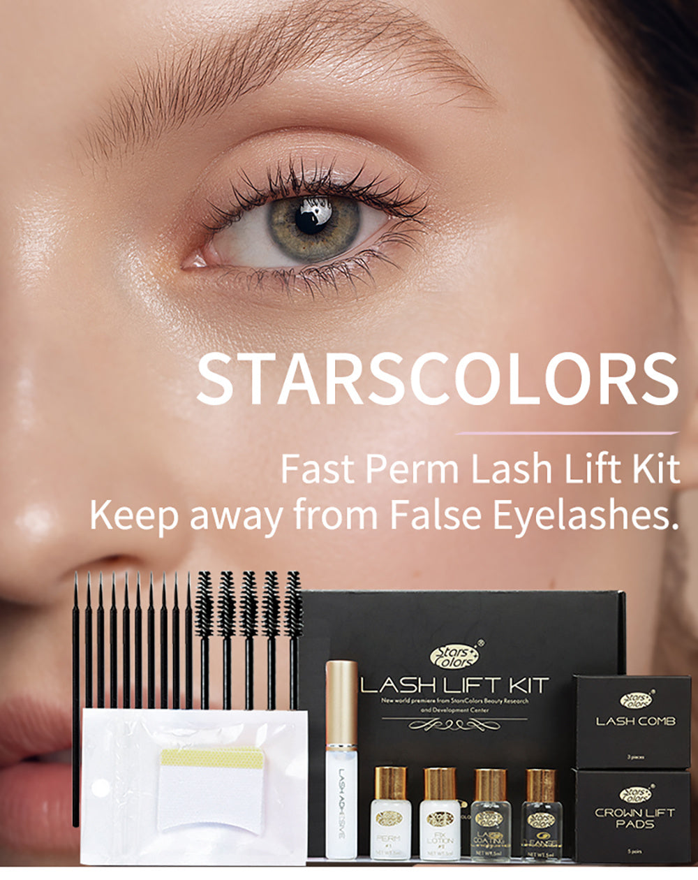 5-8 Minutes Quick Lash Lifting Eyelash Perm Kit with various tools and products for eyelash curling and lifting.