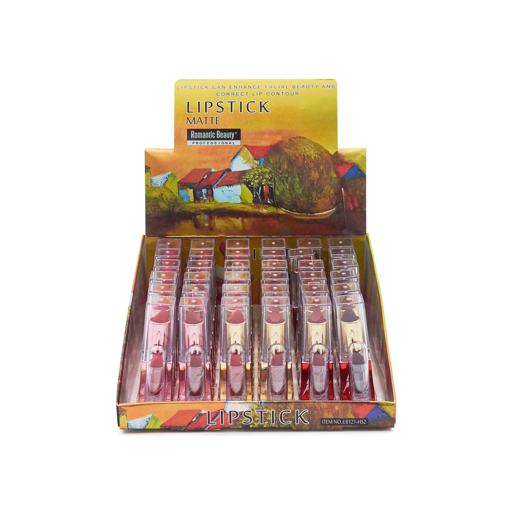 Art Gallery Matte Lipsticks in Red set of 6, showcasing vibrant shades in sleek packaging.