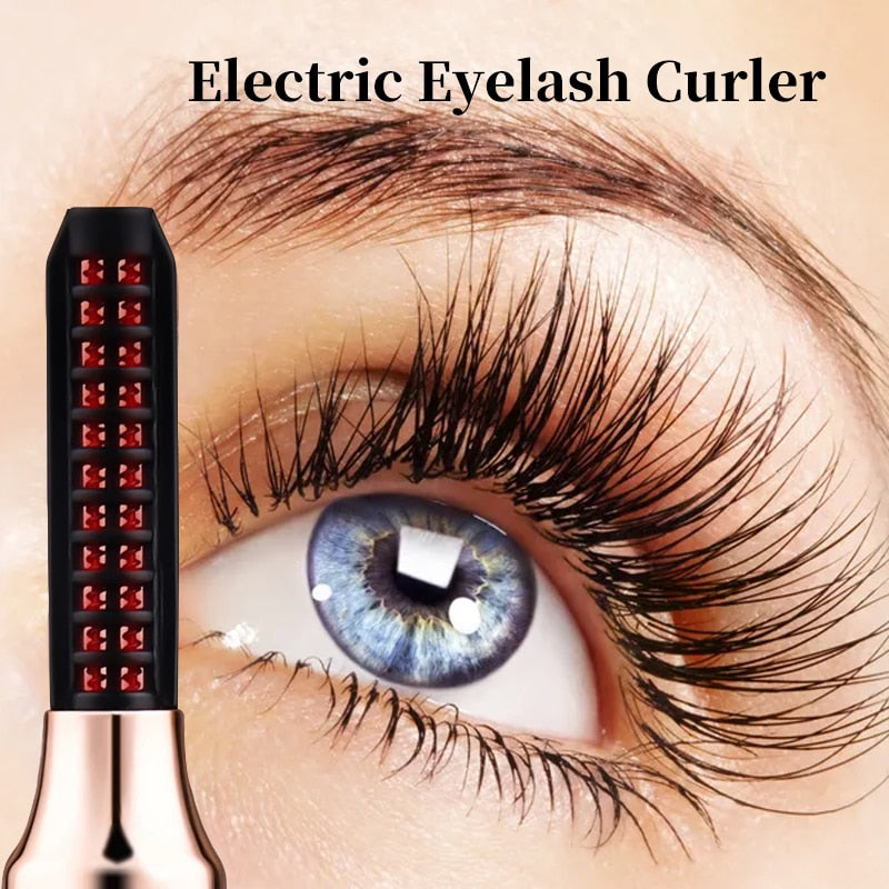 Beauty Makeup Heated Eyelash Curler with USB charging feature and three temperature settings for long-lasting curls.