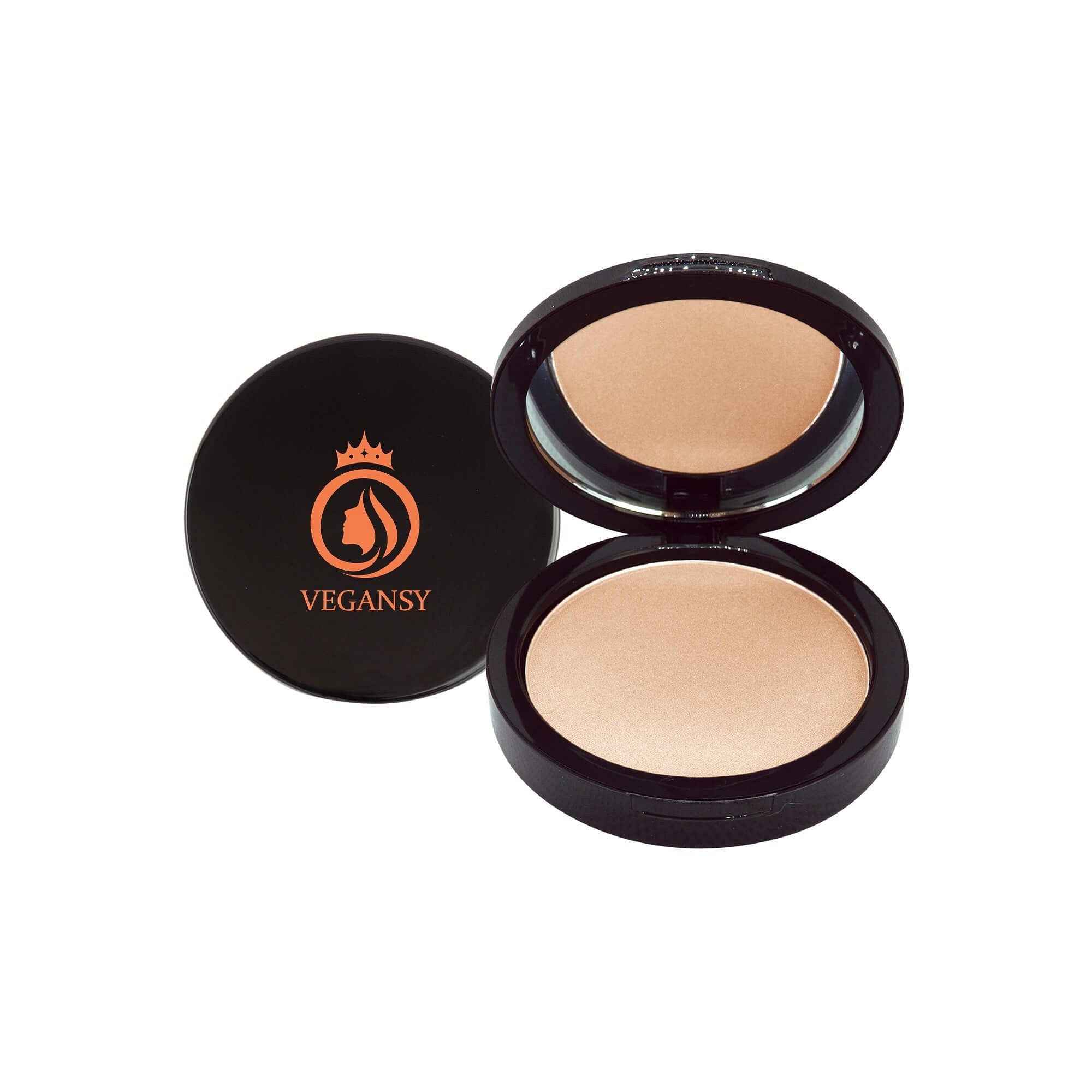 A compact of Bisque Dual Blend Powder Foundation showcasing its sleek design and powder texture.