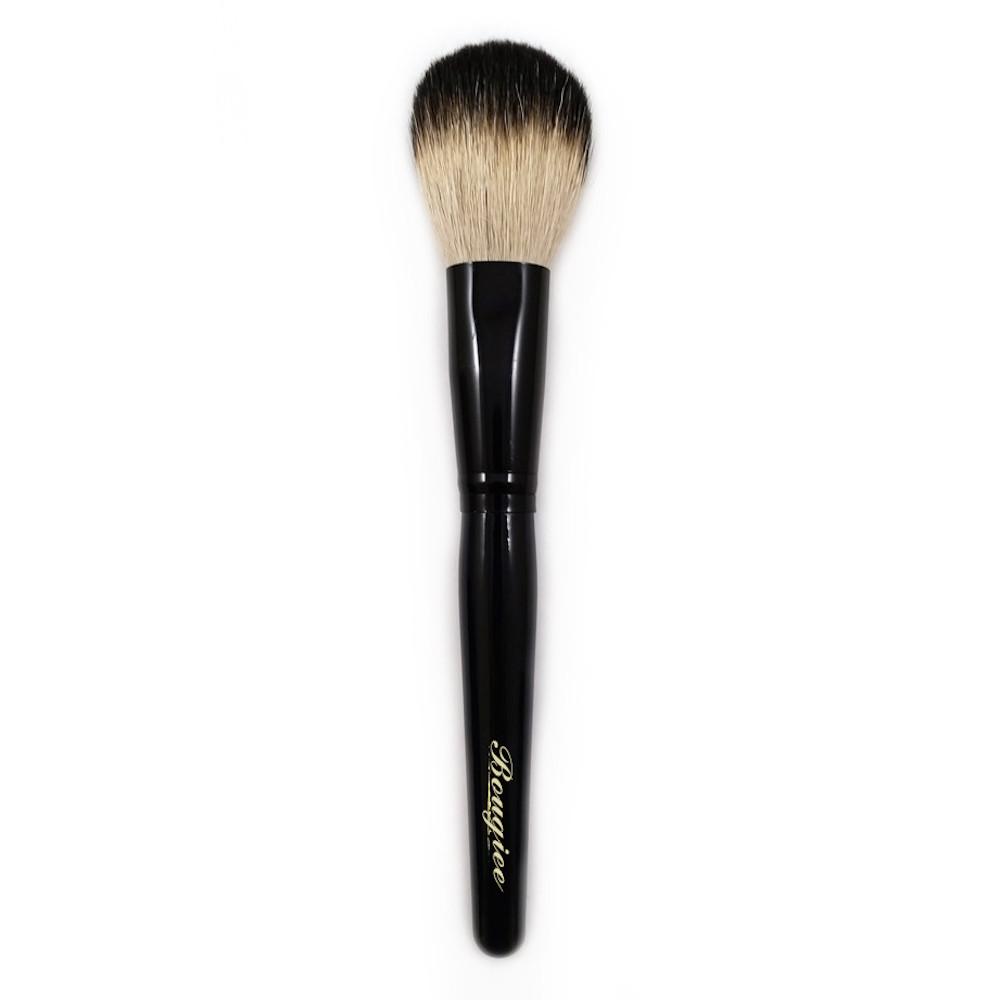 Blush Brush BK47 featuring ultra-soft goat hair bristles, polished black ferrule, and high gloss birch wood handle, ideal for flawless blush application.