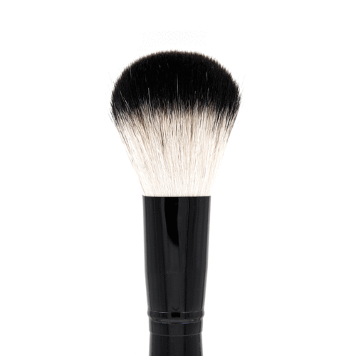 Blush Brush BK47 featuring ultra-soft goat hair bristles, polished black ferrule, and high gloss birch wood handle, ideal for flawless blush application.