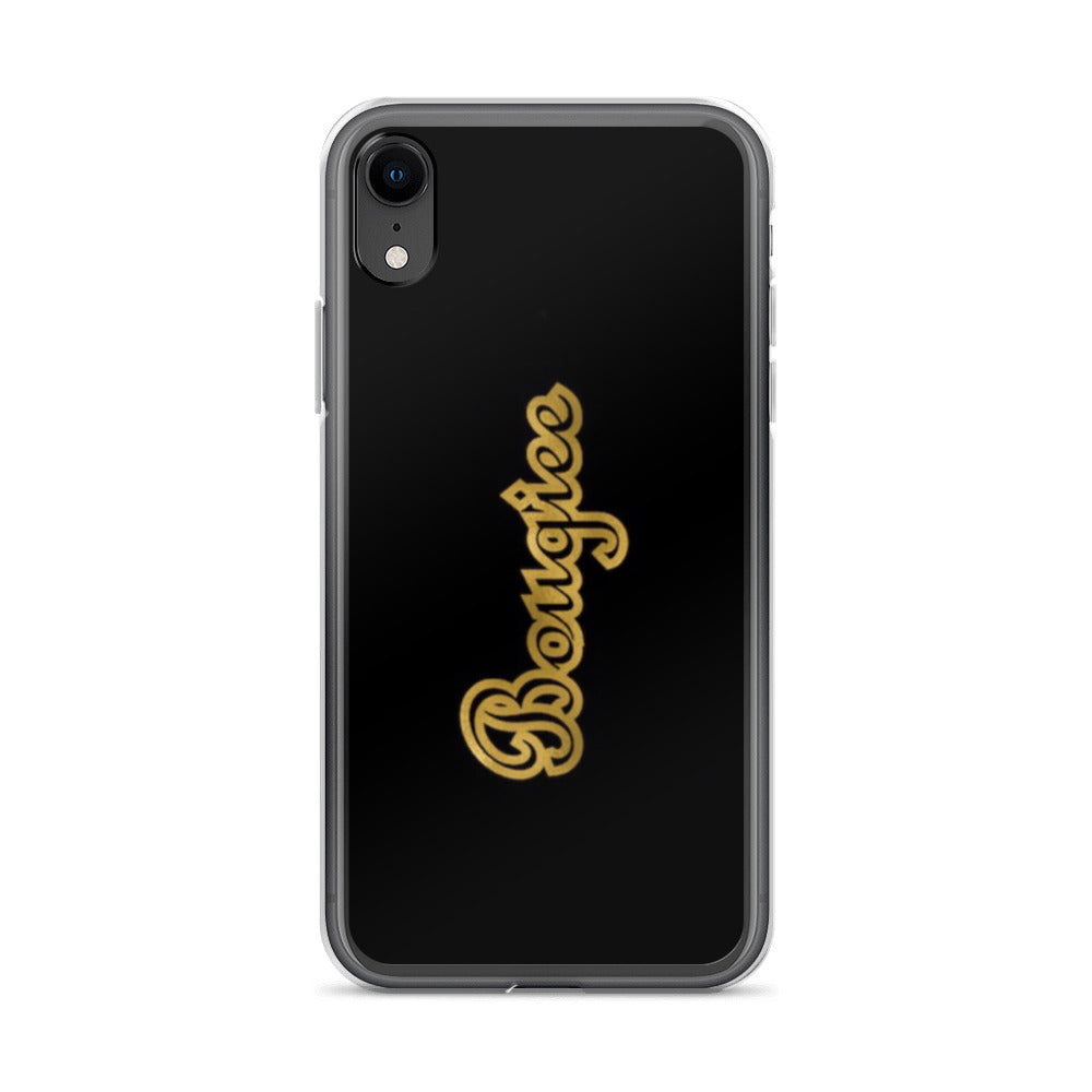 Bougiee Dark iPhone Case showcasing sleek design with solid back and flexible sides, perfect for protection against scratches and dirt.