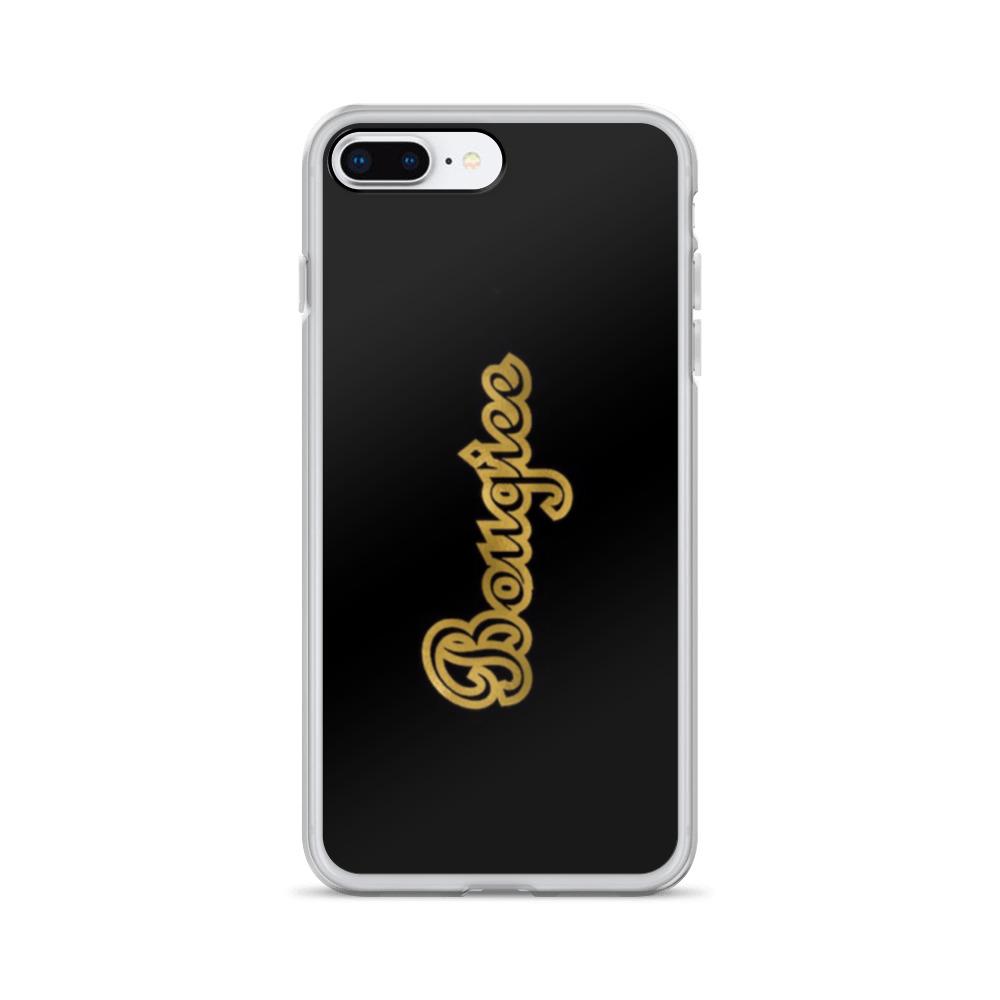 Bougiee Dark iPhone Case showcasing sleek design with solid back and flexible sides, perfect for protection against scratches and dirt.