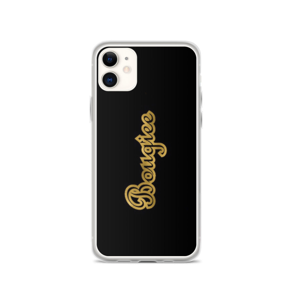 Bougiee Dark iPhone Case showcasing sleek design with solid back and flexible sides, perfect for protection against scratches and dirt.