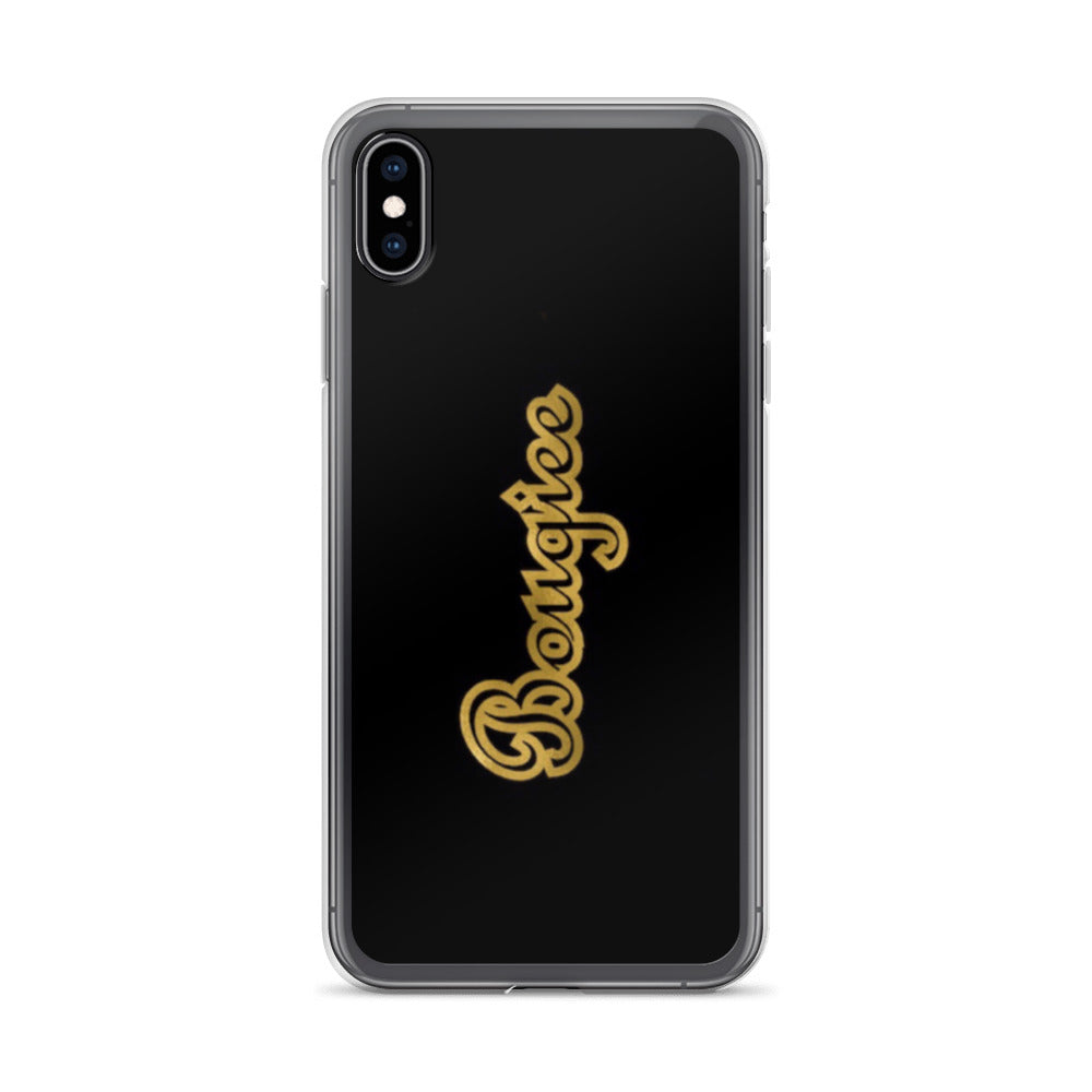 Bougiee Dark iPhone Case showcasing sleek design with solid back and flexible sides, perfect for protection against scratches and dirt.