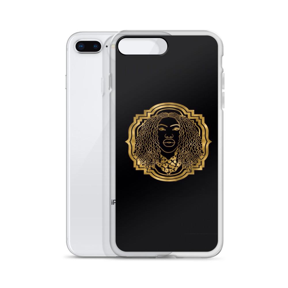 Bougiee Emblem Dark iPhone Case showcasing sleek design and durable materials, featuring a solid back and flexible sides.