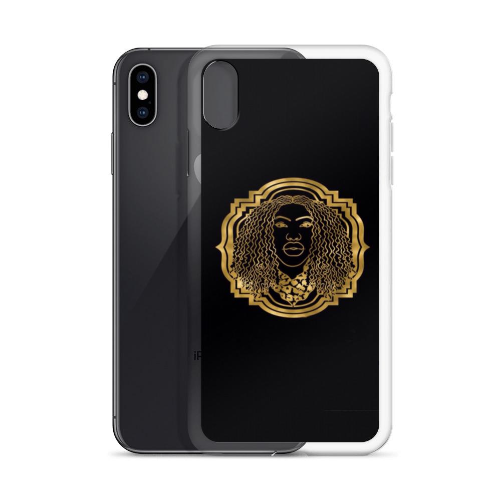 Bougiee Emblem Dark iPhone Case showcasing sleek design and durable materials, featuring a solid back and flexible sides.