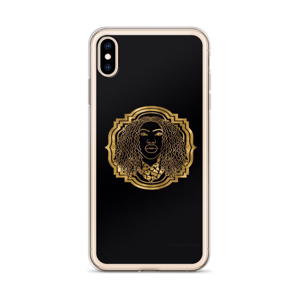 Bougiee Emblem Dark iPhone Case showcasing sleek design and durable materials, featuring a solid back and flexible sides.