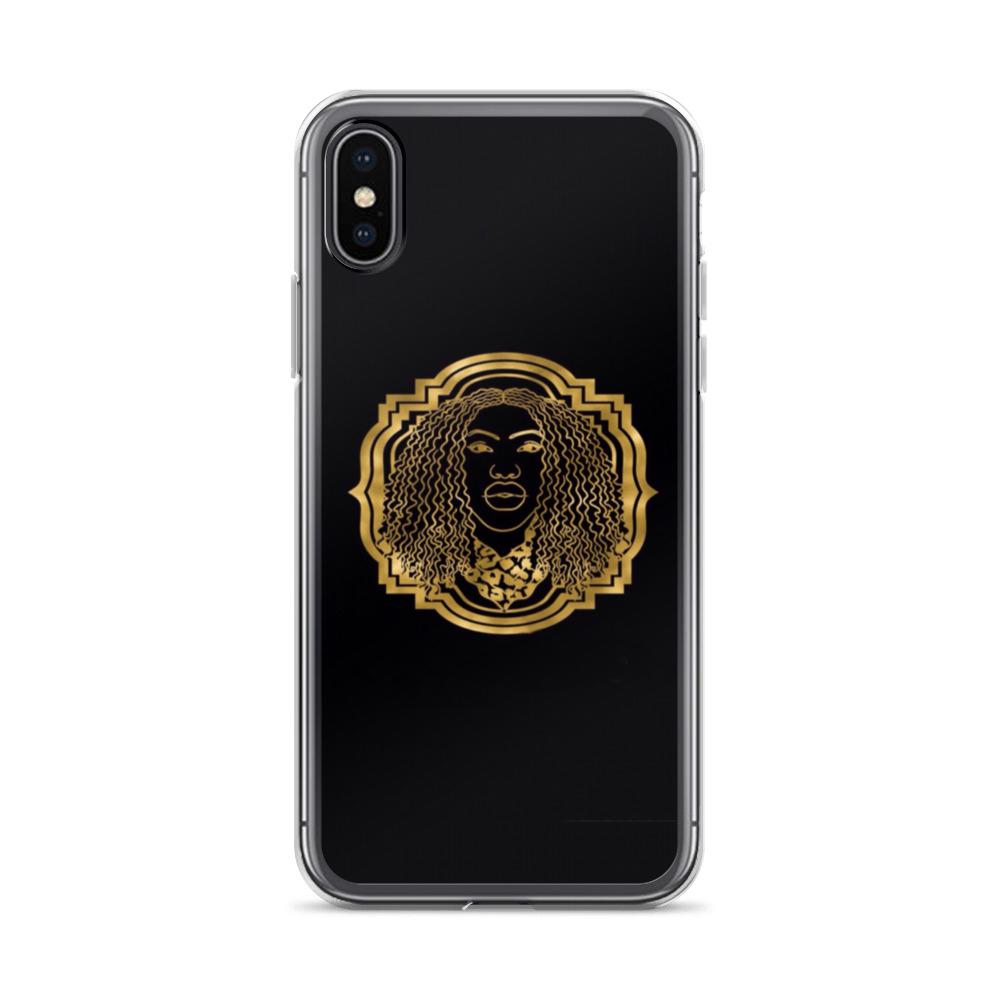 Bougiee Emblem Dark iPhone Case showcasing sleek design and durable materials, featuring a solid back and flexible sides.