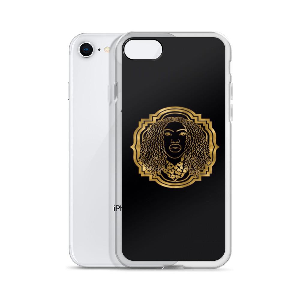 Bougiee Emblem Dark iPhone Case showcasing sleek design and durable materials, featuring a solid back and flexible sides.