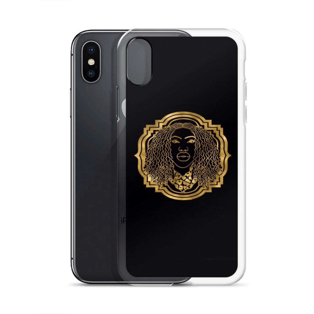 Bougiee Emblem Dark iPhone Case showcasing sleek design and durable materials, featuring a solid back and flexible sides.