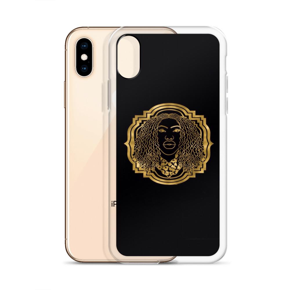 Bougiee Emblem Dark iPhone Case showcasing sleek design and durable materials, featuring a solid back and flexible sides.