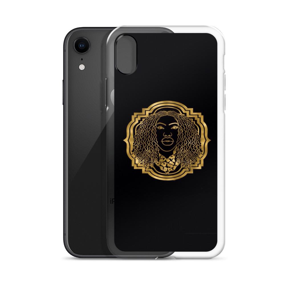 Bougiee Emblem Dark iPhone Case showcasing sleek design and durable materials, featuring a solid back and flexible sides.