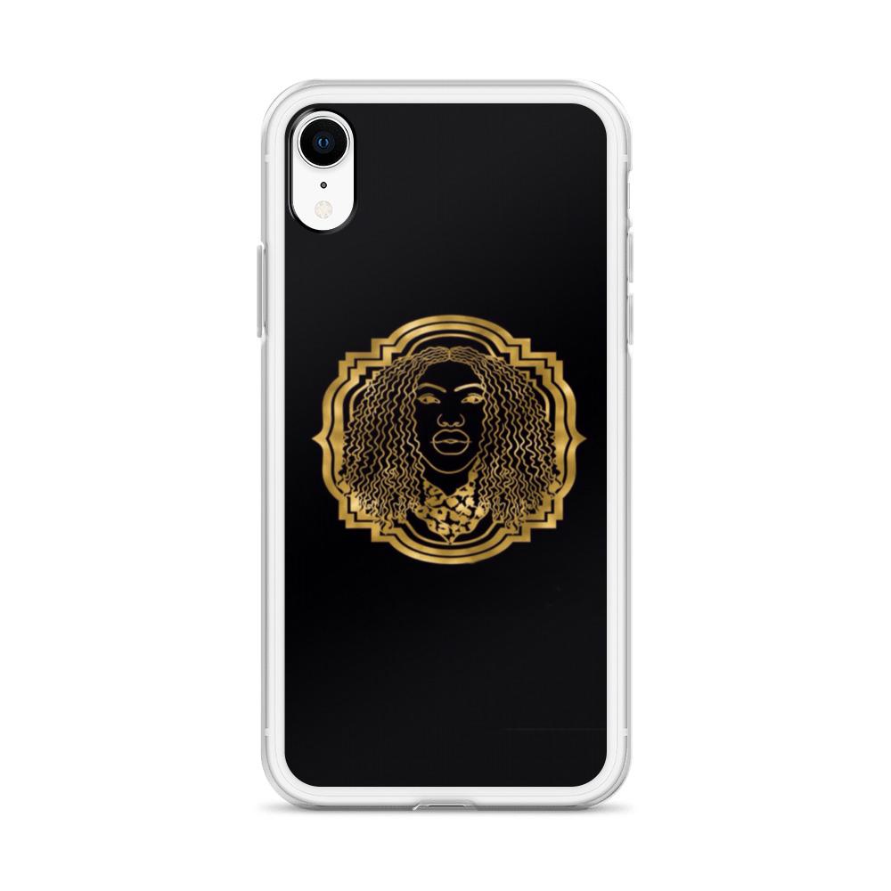 Bougiee Emblem Dark iPhone Case showcasing sleek design and durable materials, featuring a solid back and flexible sides.