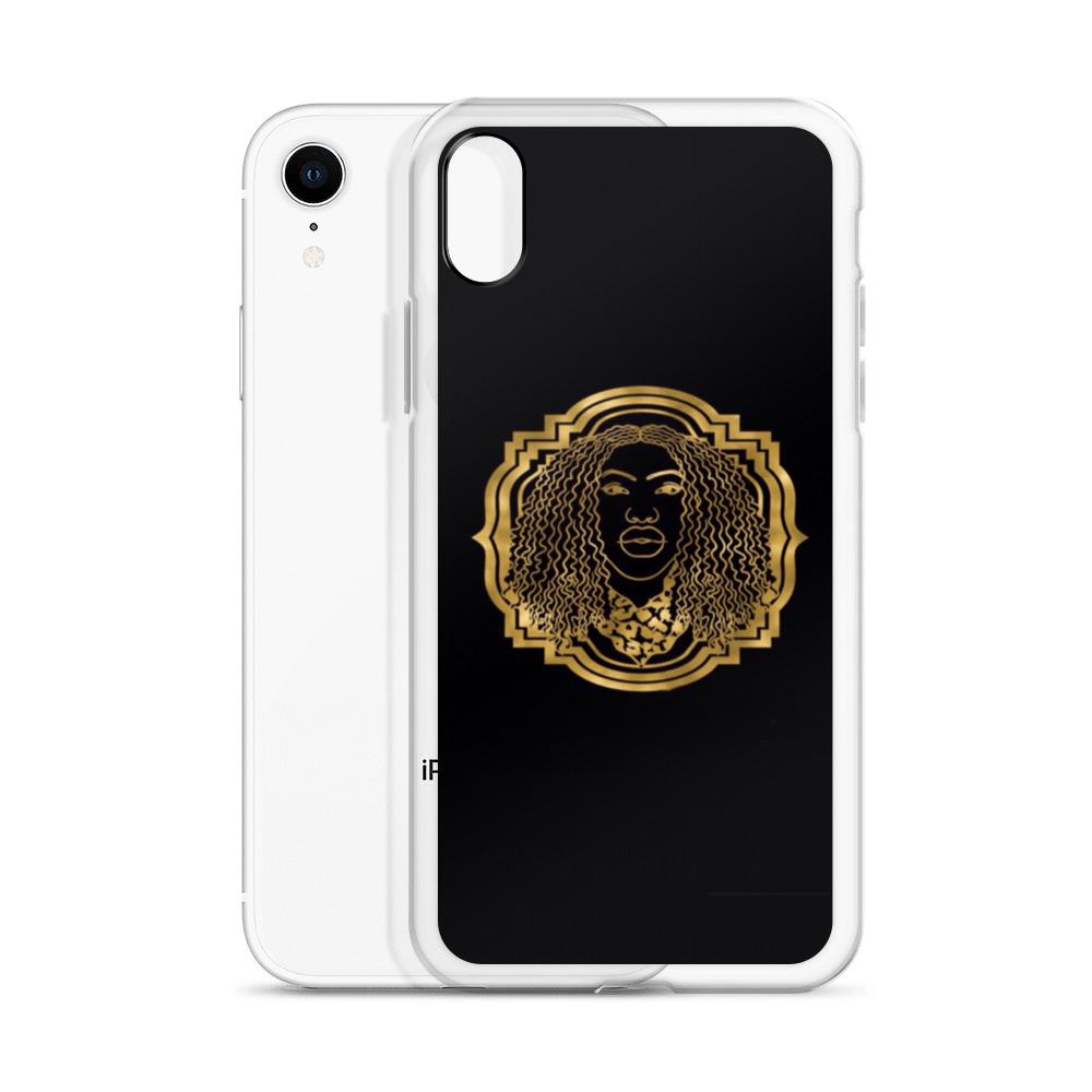 Bougiee Emblem Dark iPhone Case showcasing sleek design and durable materials, featuring a solid back and flexible sides.