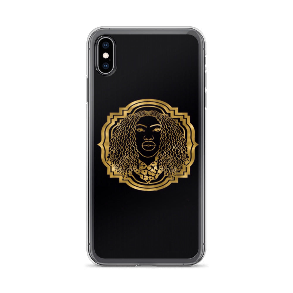 Bougiee Emblem Dark iPhone Case showcasing sleek design and durable materials, featuring a solid back and flexible sides.