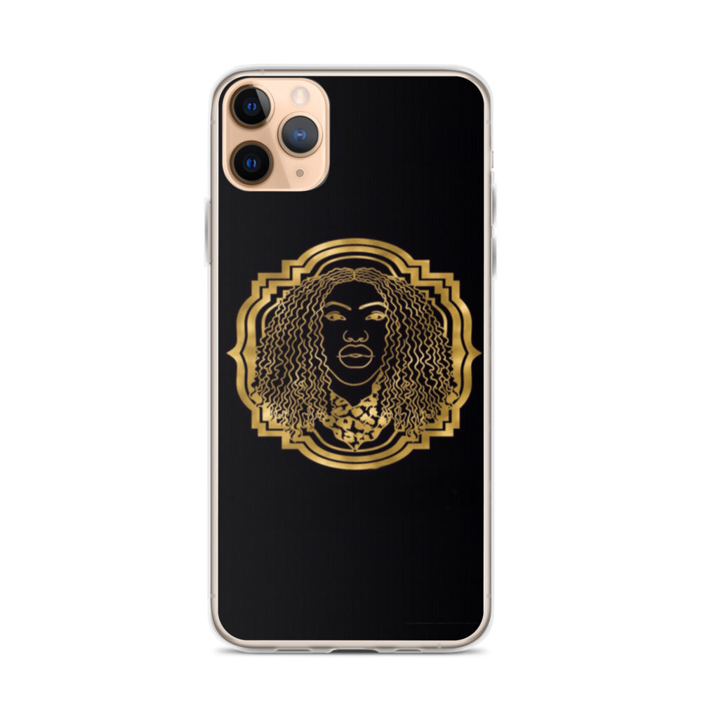 Bougiee Emblem Dark iPhone Case showcasing sleek design and durable materials, featuring a solid back and flexible sides.