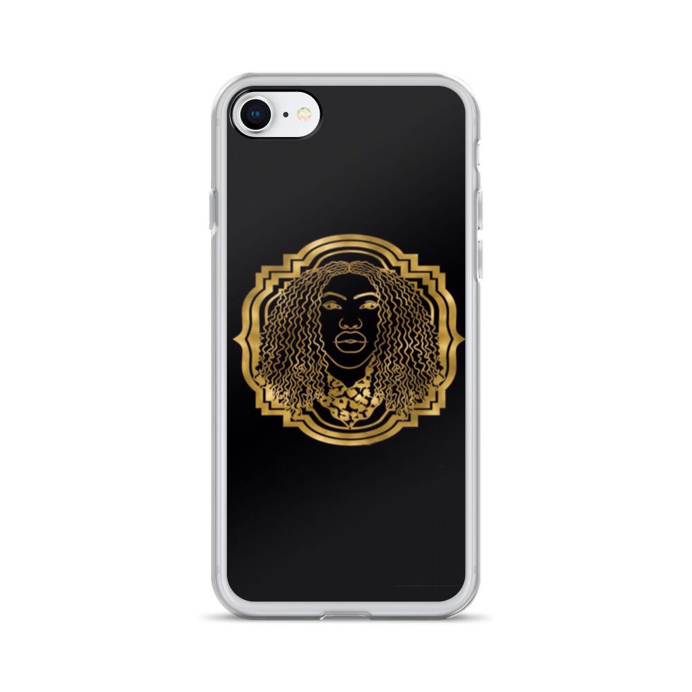 Bougiee Emblem Dark iPhone Case showcasing sleek design and durable materials, featuring a solid back and flexible sides.