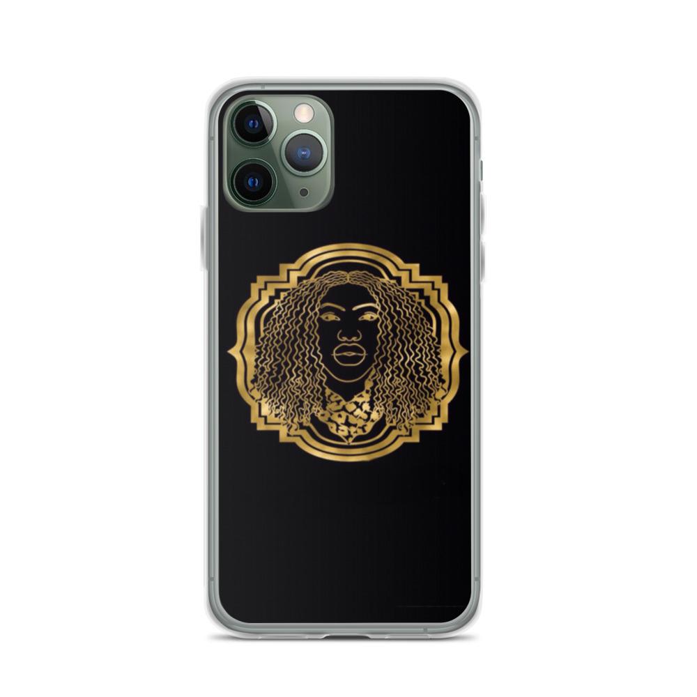 Bougiee Emblem Dark iPhone Case showcasing sleek design and durable materials, featuring a solid back and flexible sides.