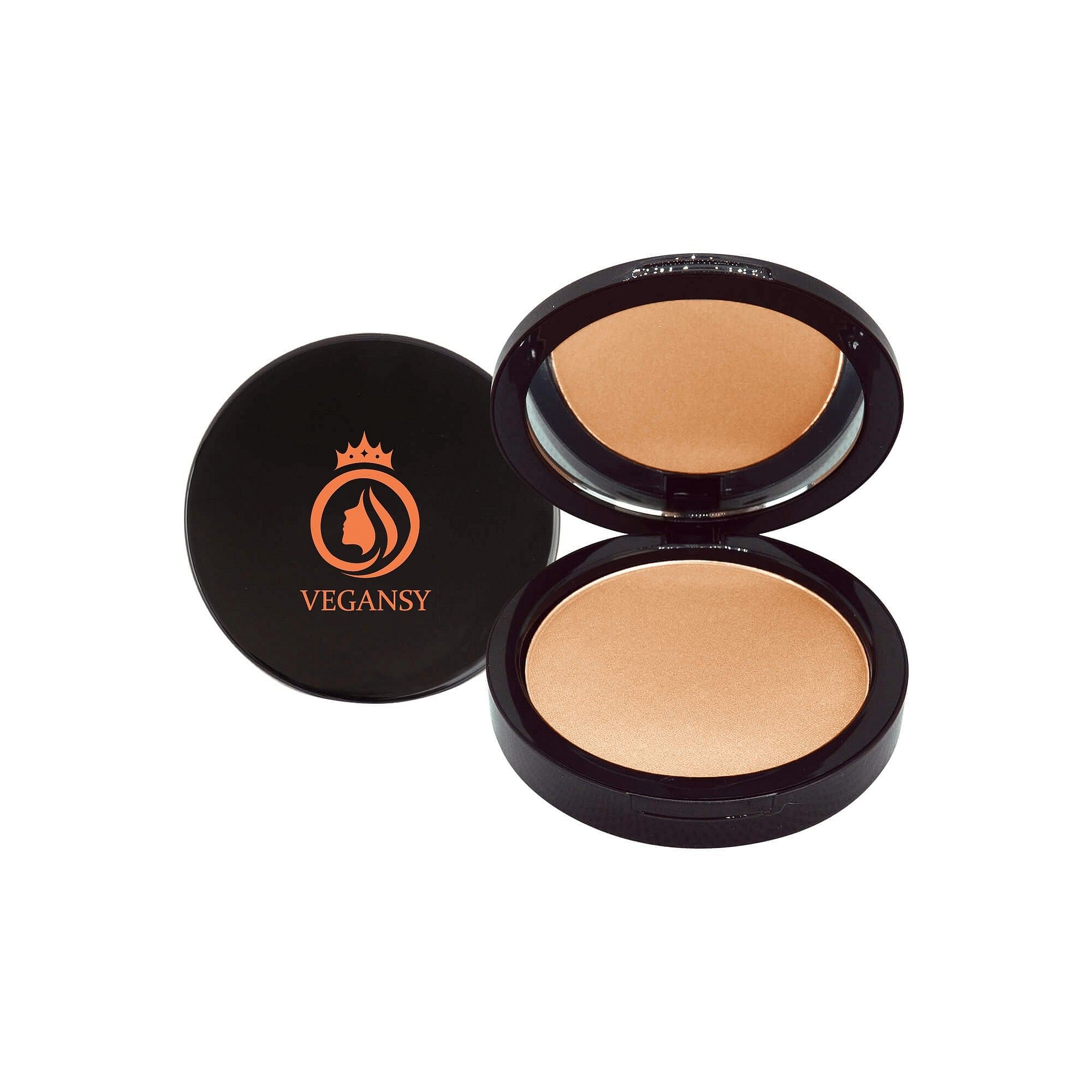 Breeze Dual Blend Powder Foundation compact with a sleek design, showcasing the powder inside and a mirror for easy application.