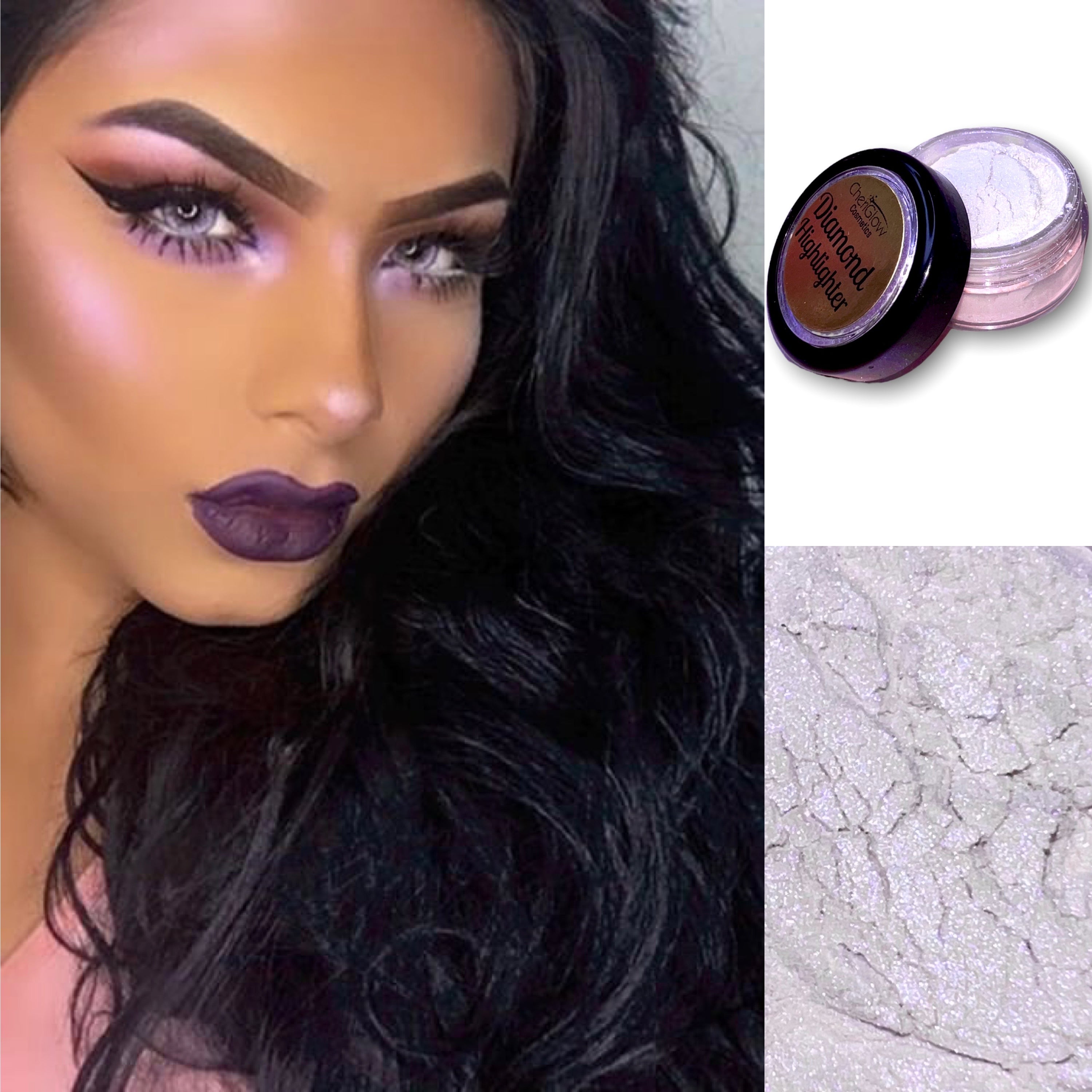 Celestial Iridescent Duochrome Loose Diamond Highlighter in a sleek container, showcasing its shimmering pink and purple hues.