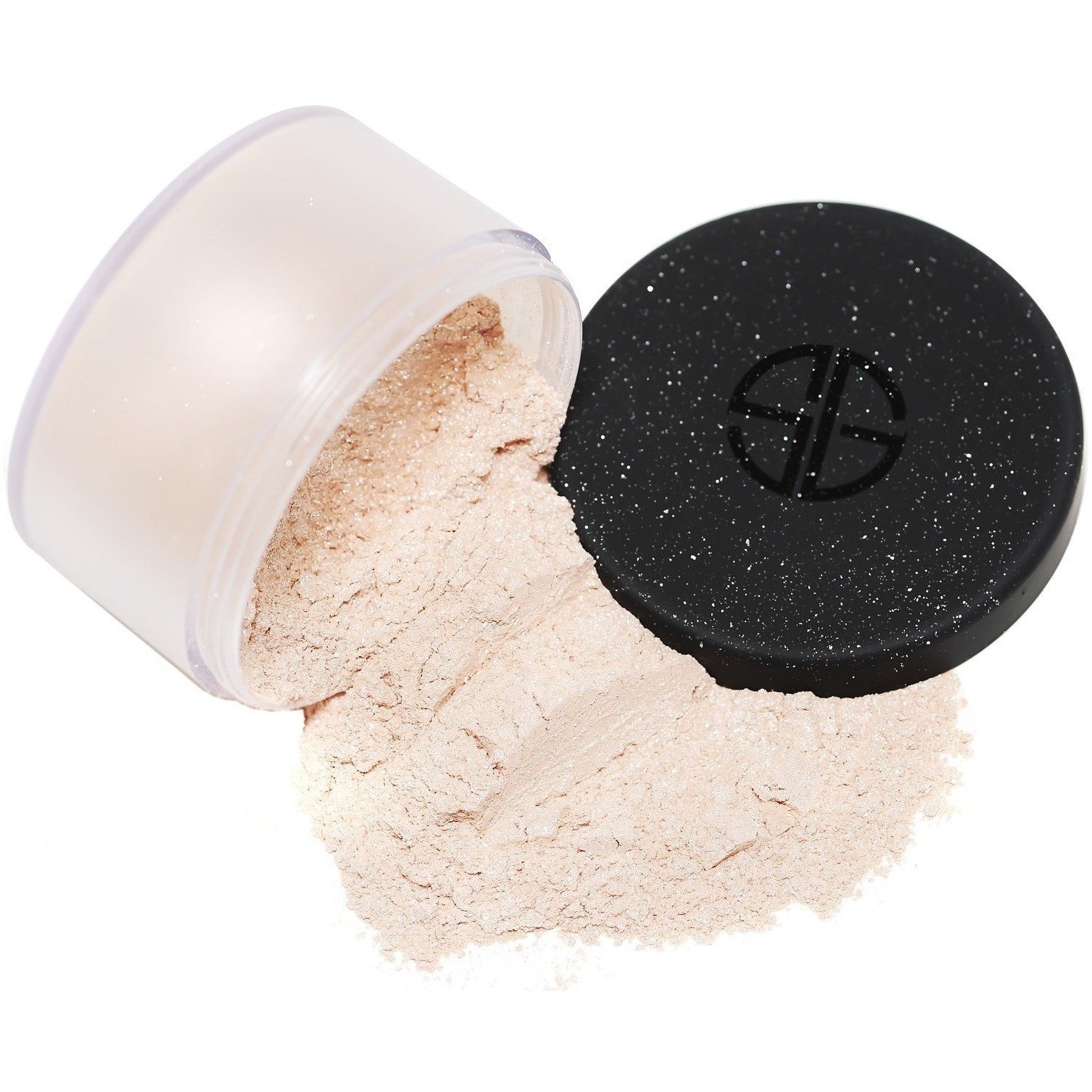 Studio Gear Cosmetics Champagne Wishes Face and Body Shimmer in a sleek container, showcasing its shimmering texture.