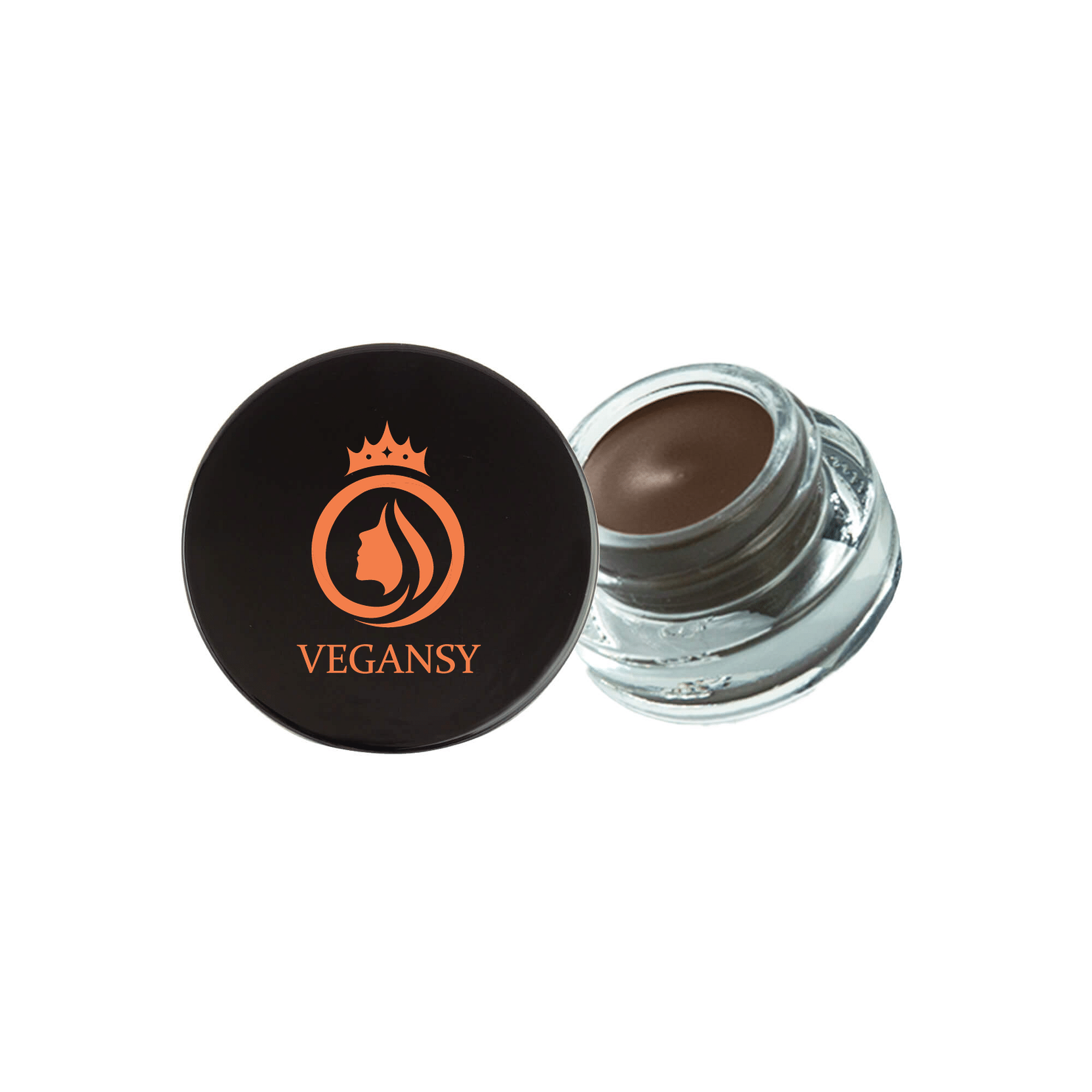 Coffee Brow Pomade in a sleek container, showcasing its rich color and creamy texture, ideal for shaping and filling brows.