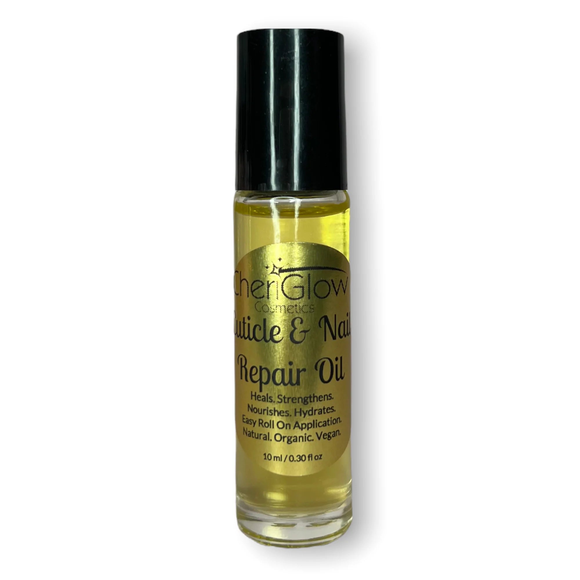 Cuticle & Nail Repair Oil in a roll-on bottle, showcasing its nourishing ingredients and convenient applicator.