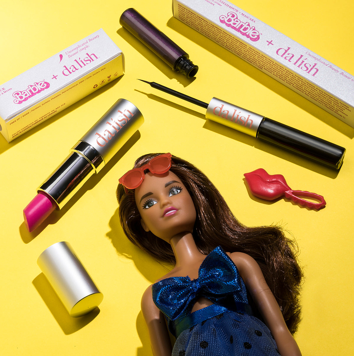 da lish + Barbie™ PILOT & ROCKER DUO STICK featuring vibrant purple metallic cream eyeshadow and sleek packaging.