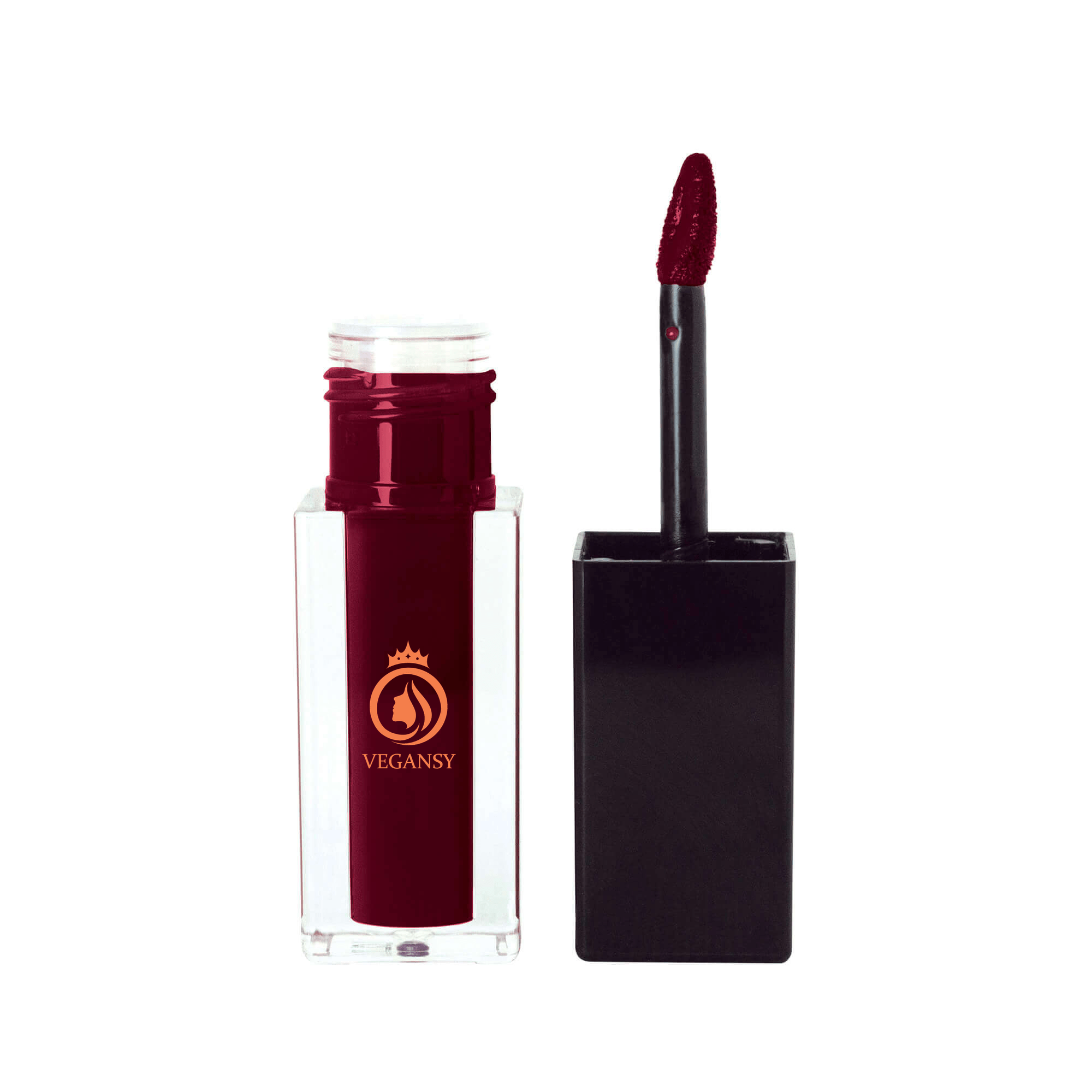 Dark Sienna matte lip stain in a sleek tube with a doe-shaped applicator, showcasing its rich, earthy color.