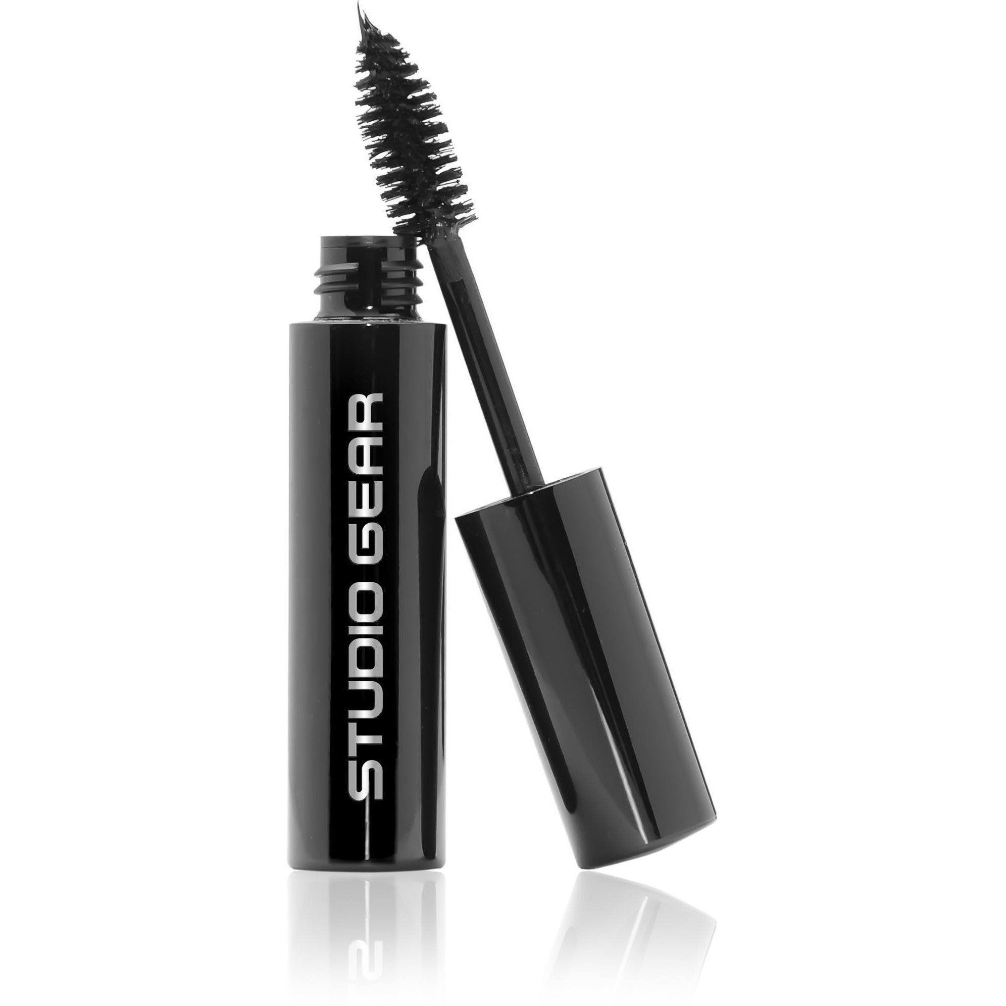 Studio Gear Cosmetics Definitive Mascara in sleek packaging, showcasing the hollow bristle brush for lash separation.