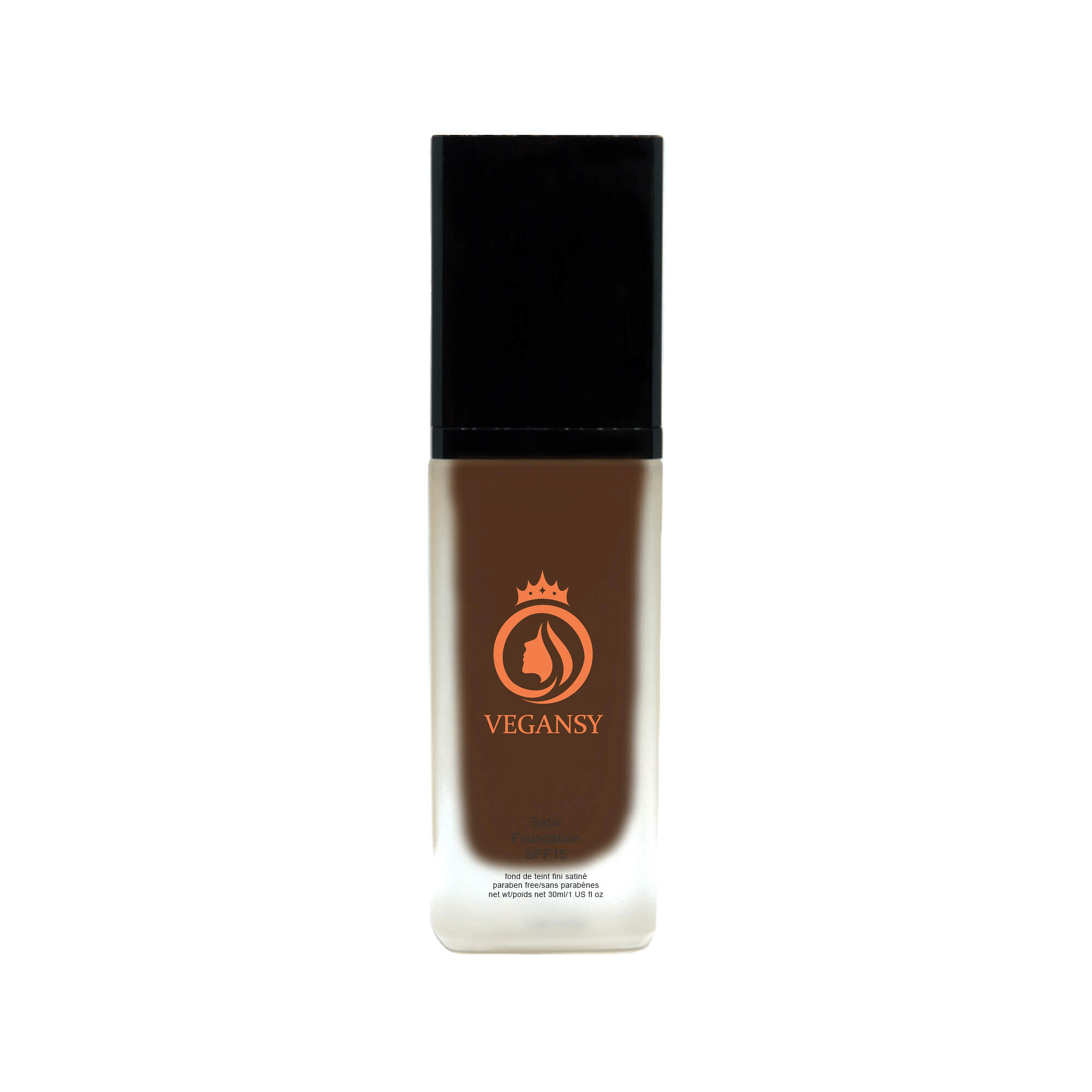 Deep Umber foundation bottle showcasing its sleek design and natural glow finish.