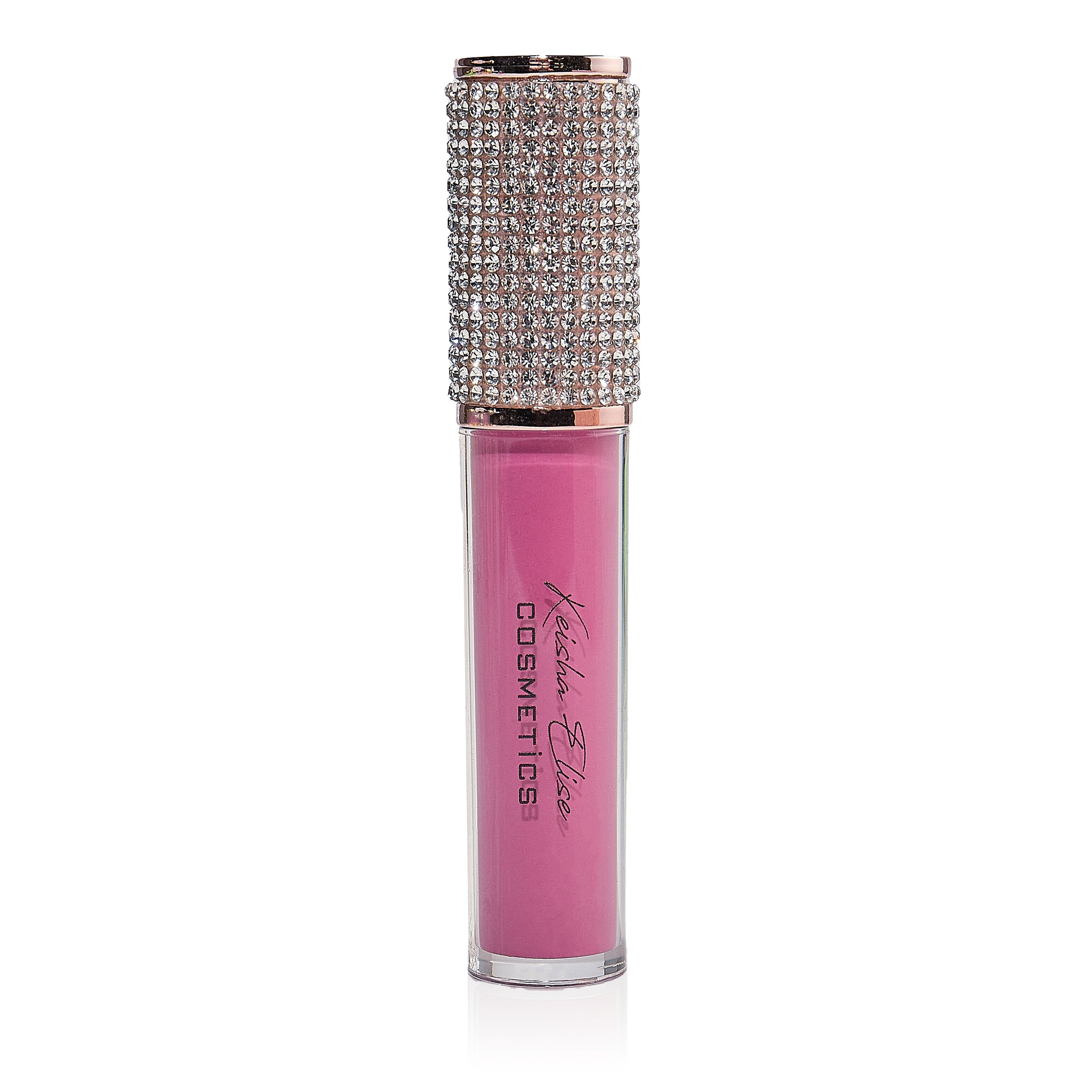 A luxurious Boss Mom Diamond Lip Gloss in a diamond-shaped tube with a floating crystal, showcasing its rich color and shine.