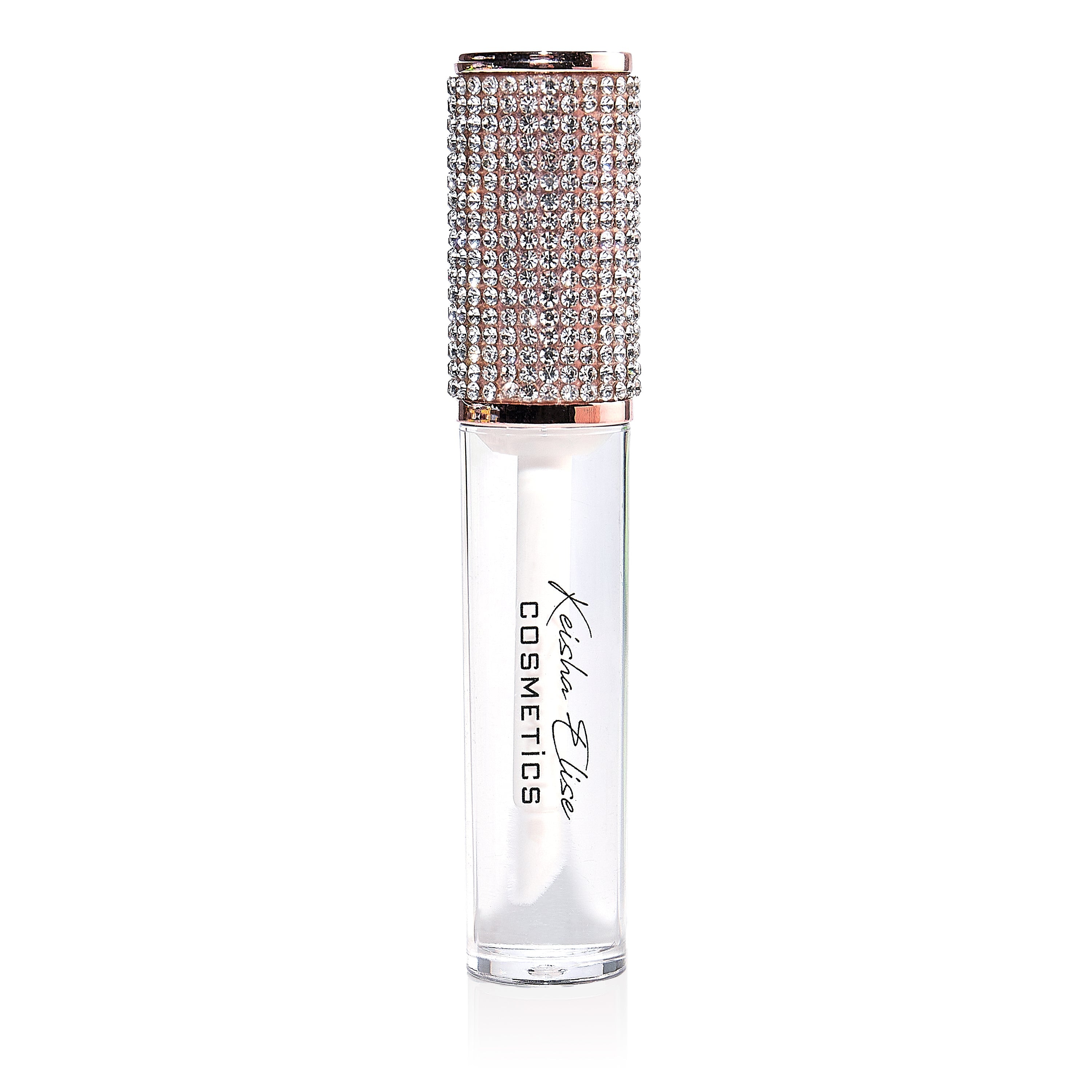 A luxurious Boss Mom Diamond Lip Gloss in a diamond-shaped tube with a floating crystal, showcasing its rich color and shine.