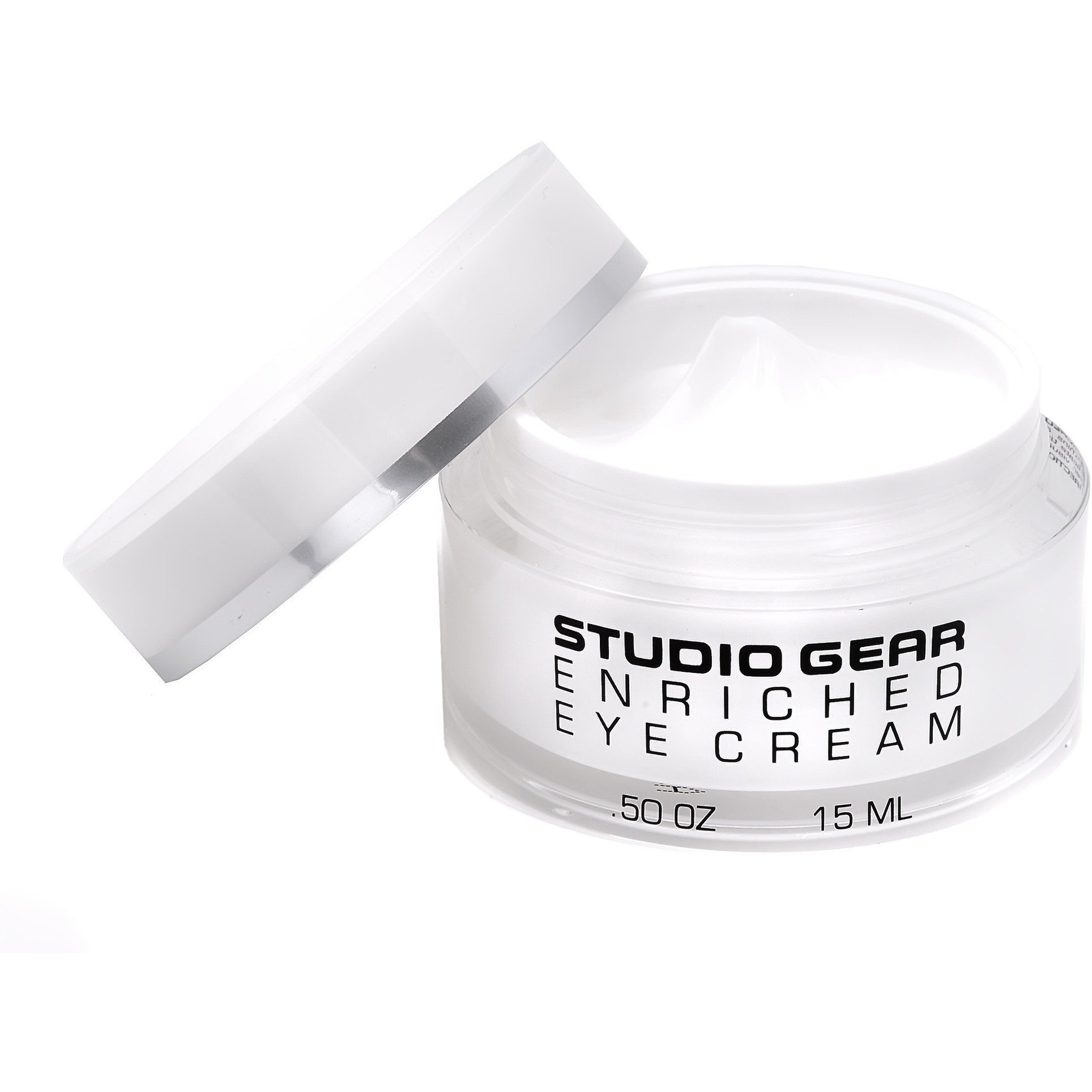 Studio Gear Cosmetics Enriched Eye Cream in a sleek jar, showcasing its luxurious texture and nourishing ingredients.