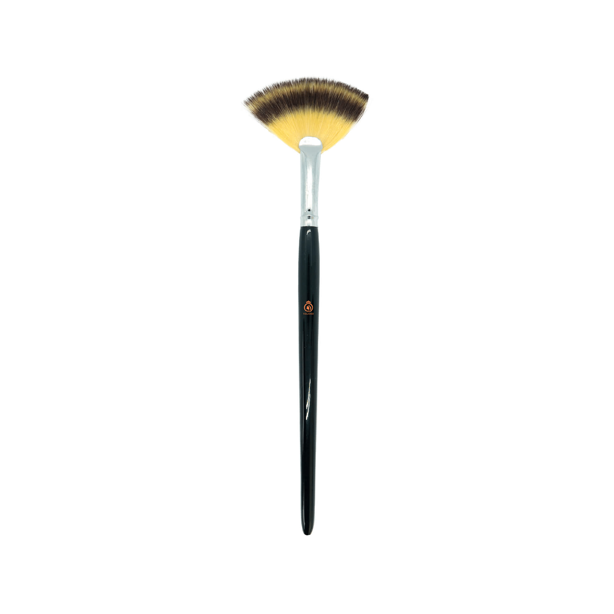 A high-quality fan brush with synthetic nylon bristles, designed for precise makeup application and highlighting.