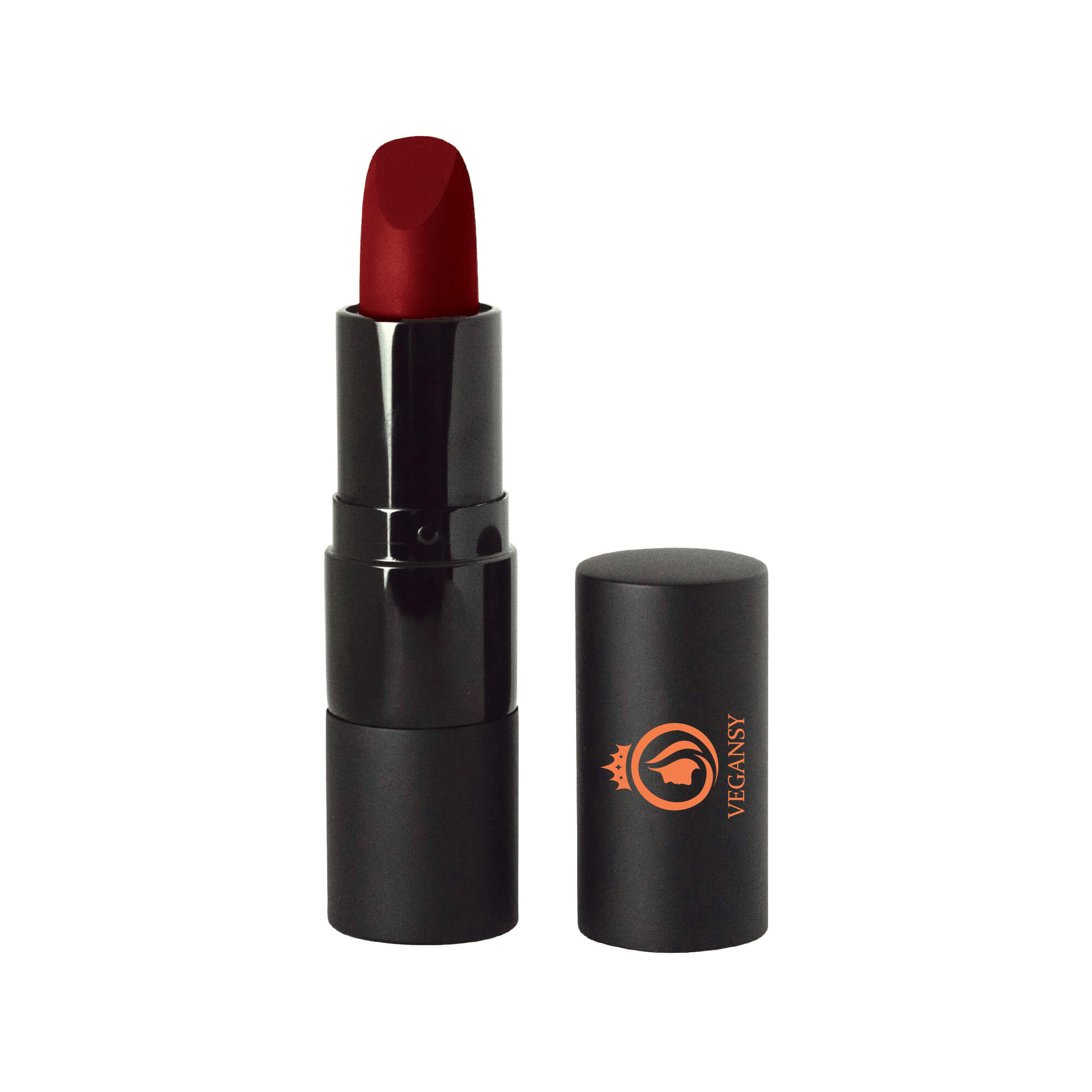 Fawn Red matte lipstick in a sleek tube, showcasing its rich red color and smooth texture, perfect for a bold lip look.