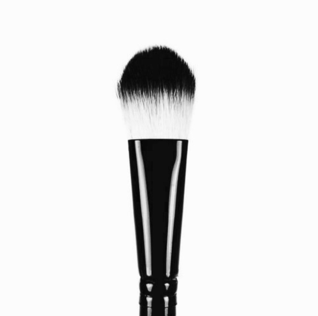 Classic Foundation Brush with ultra-soft goat hair bristles and polished black ferrule, featuring a high gloss birch wood handle.