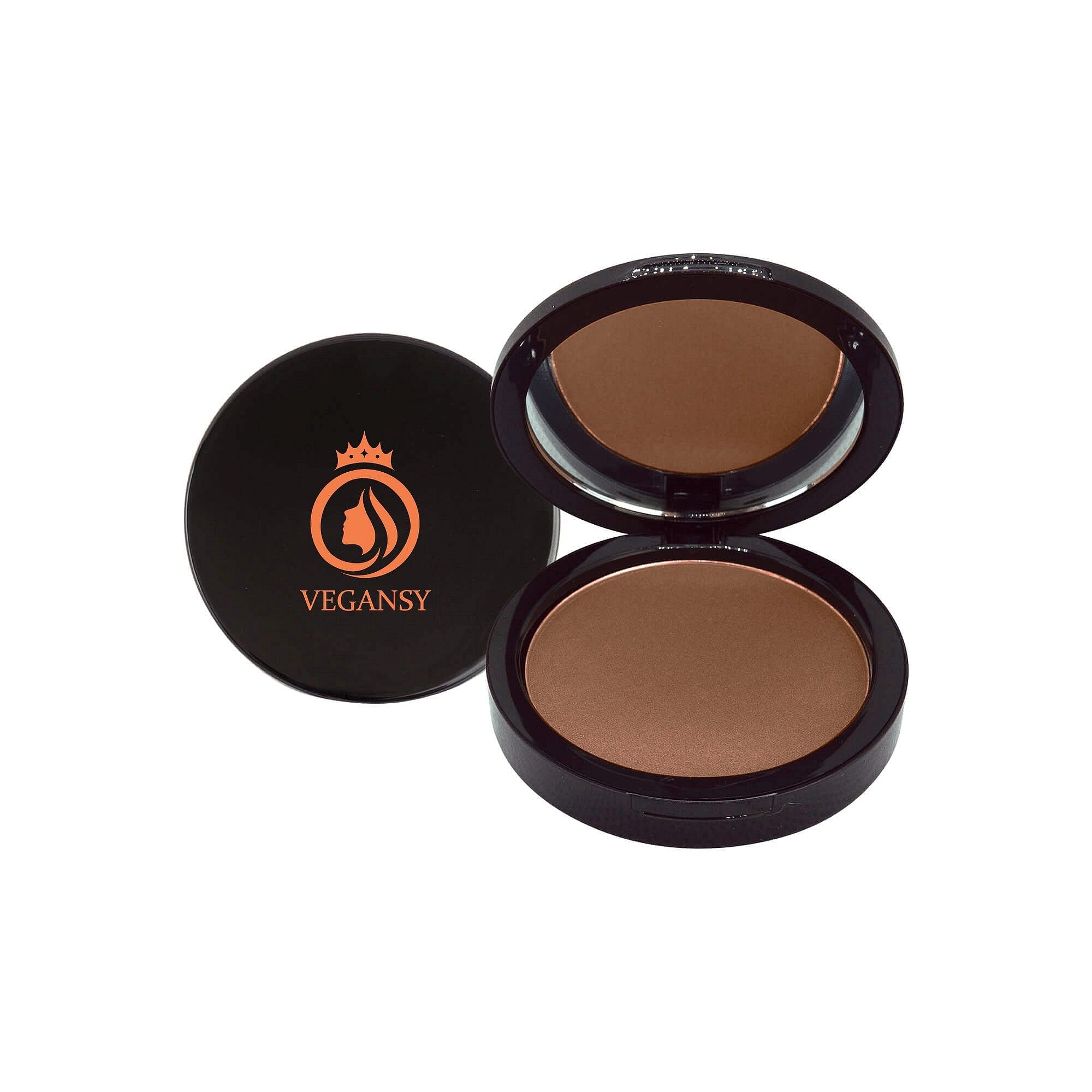 Gingerbread Dual Blend Powder Foundation compact with a sleek design, showcasing the powder inside.