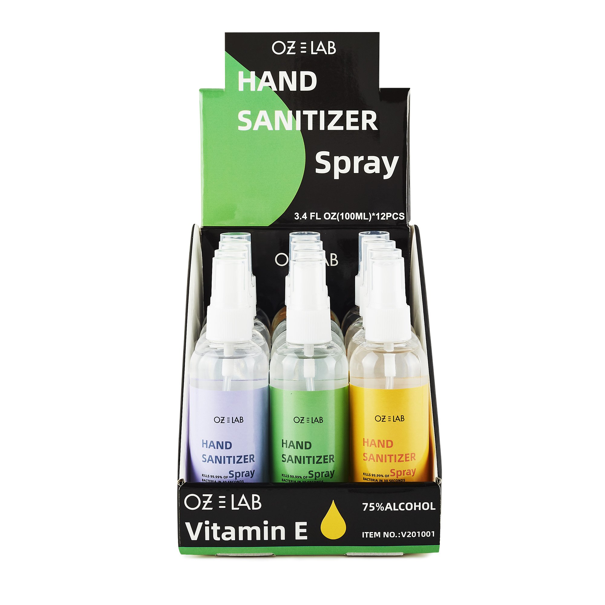 OZ Lab Hand Sanitizer Spray 100mL Set of 3 bottles, featuring a sleek design and easy-to-use spray nozzle.