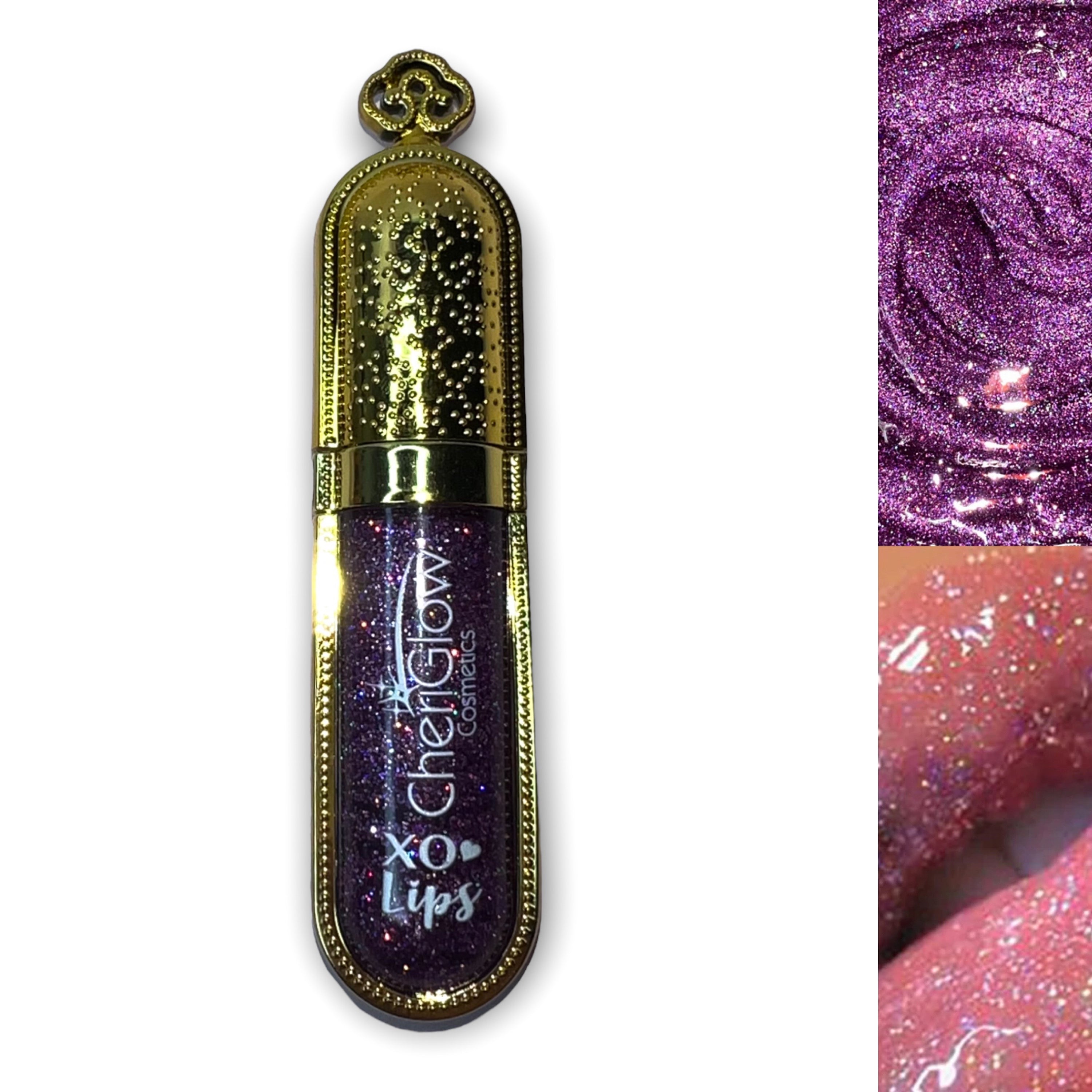 Heartbreaker - XO Royalty Lipgloss showcasing a shimmering glitter effect in various colors.