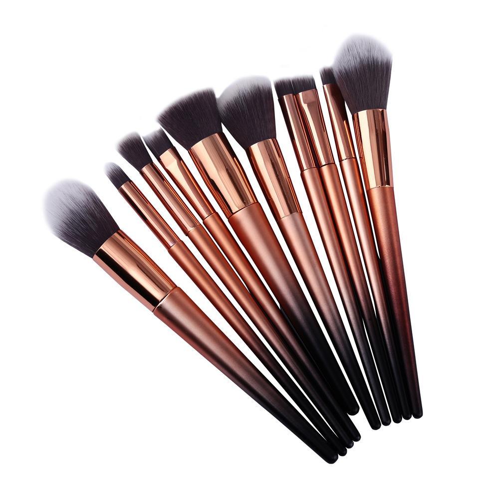 High Quality 10pcs Makeup Brush Set featuring durable plastic handles and soft man-made fiber bristles for flawless makeup application.