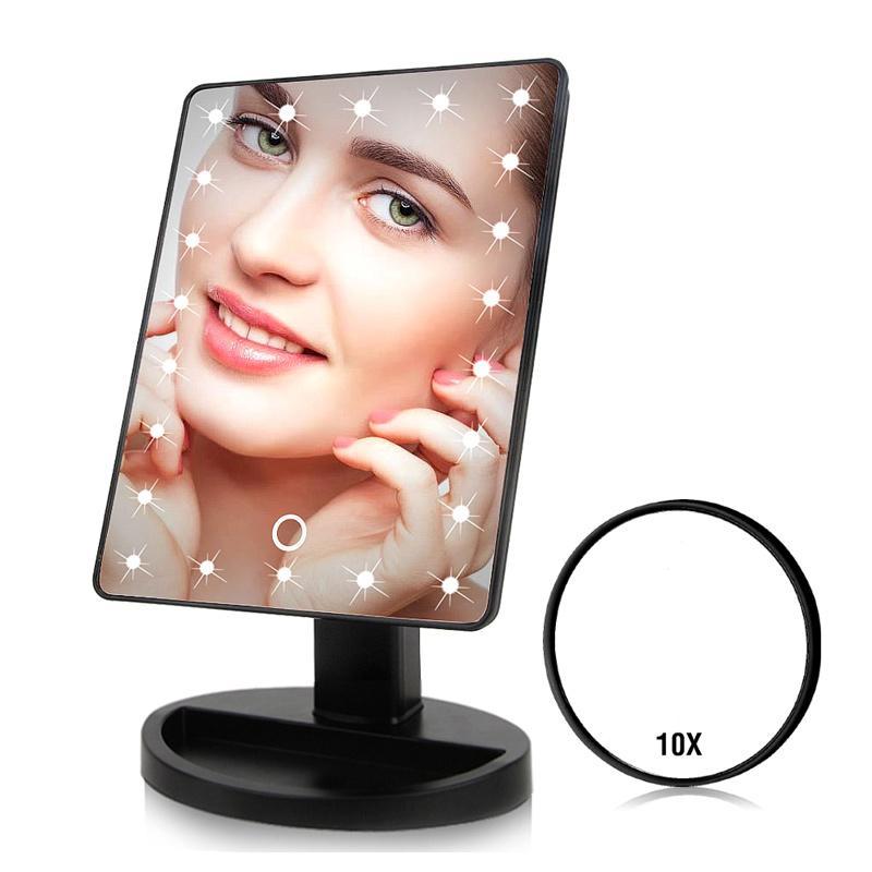 High Quality Touch Screen Makeup Mirror with 16 LED lights, showcasing a sleek design and adjustable brightness features.