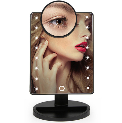 High Quality Touch Screen Makeup Mirror with 16 LED lights, showcasing a sleek design and adjustable brightness features.