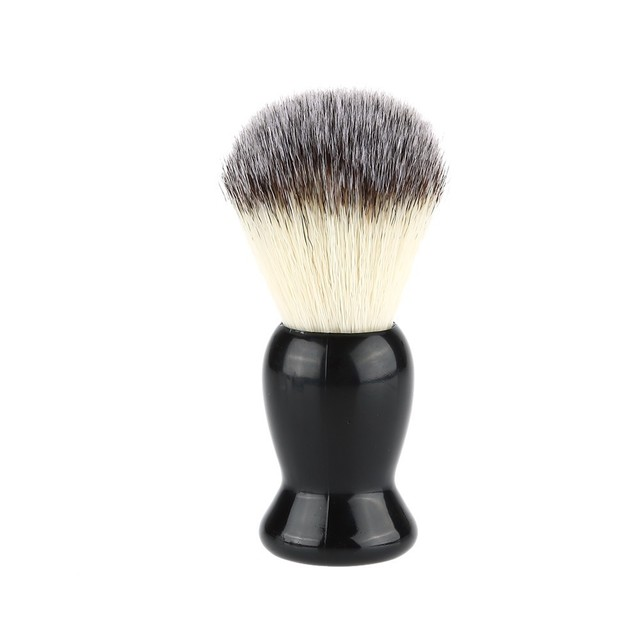 High quality black non-shedding shaving brush with rubber plastic handle, designed for optimal lathering and comfort.