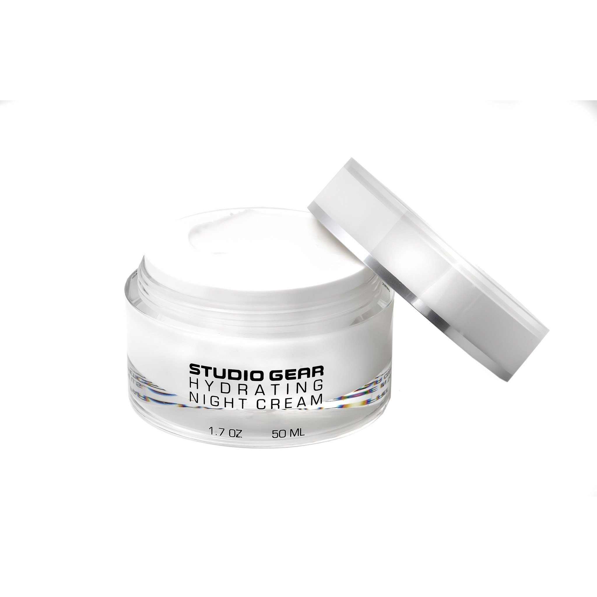 Studio Gear Cosmetics Hydrating Night Cream in a sleek jar, showcasing its rich texture and luxurious packaging.