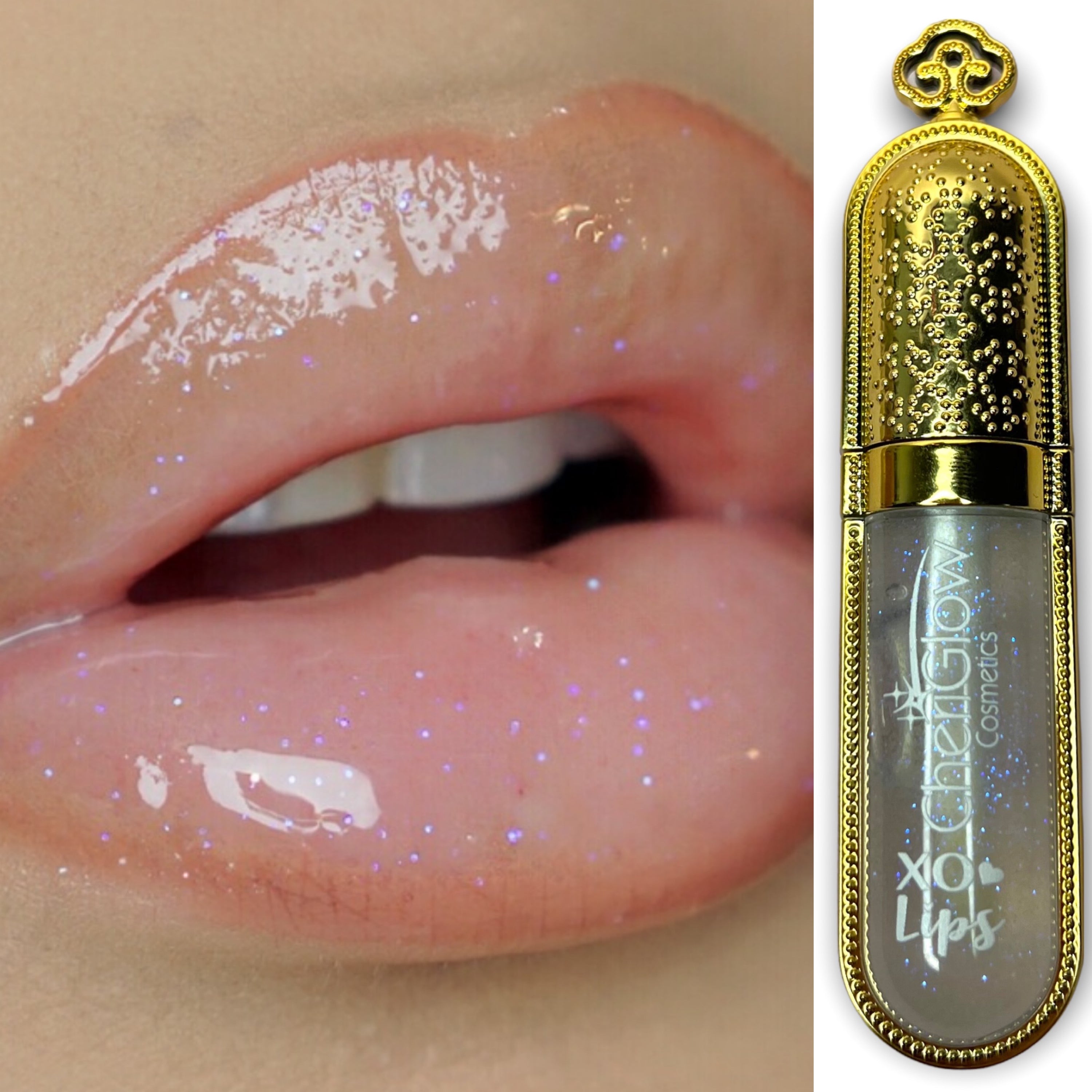 Issa Unicorn - XO Royalty Lipgloss in a sleek tube with shimmering glitter, showcasing its moisturizing and non-sticky formula.