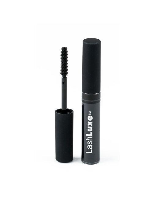 Lash Luxe Mascara in Onyx with a sleek wand for clump-free application, showcasing its elegant packaging.